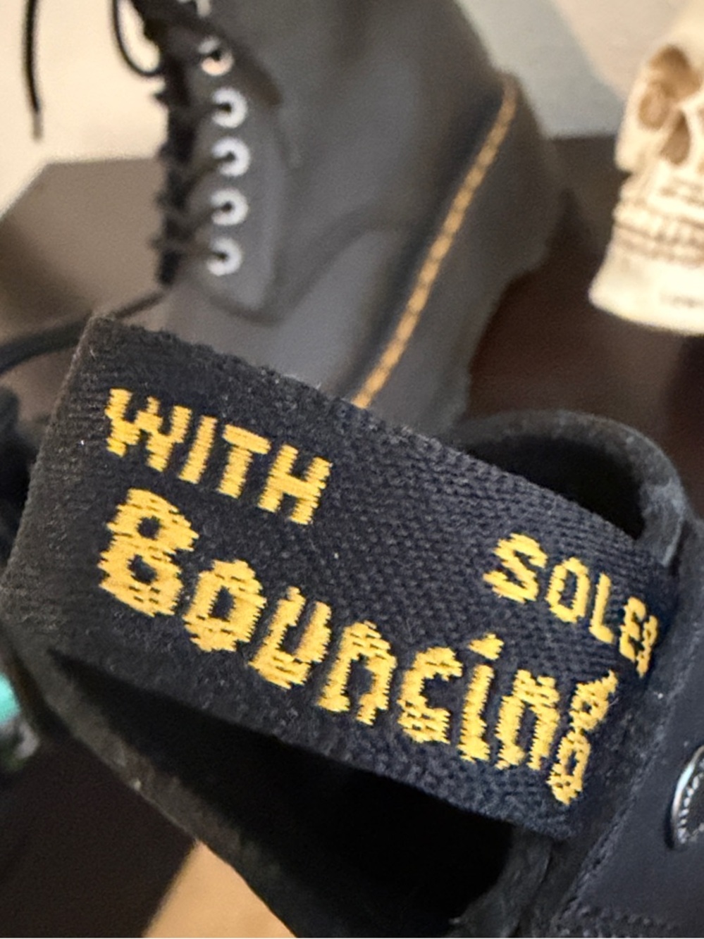 Dr. Martens Black Leather Platform Boots with Yellow Stitching - Picture 7 of 10